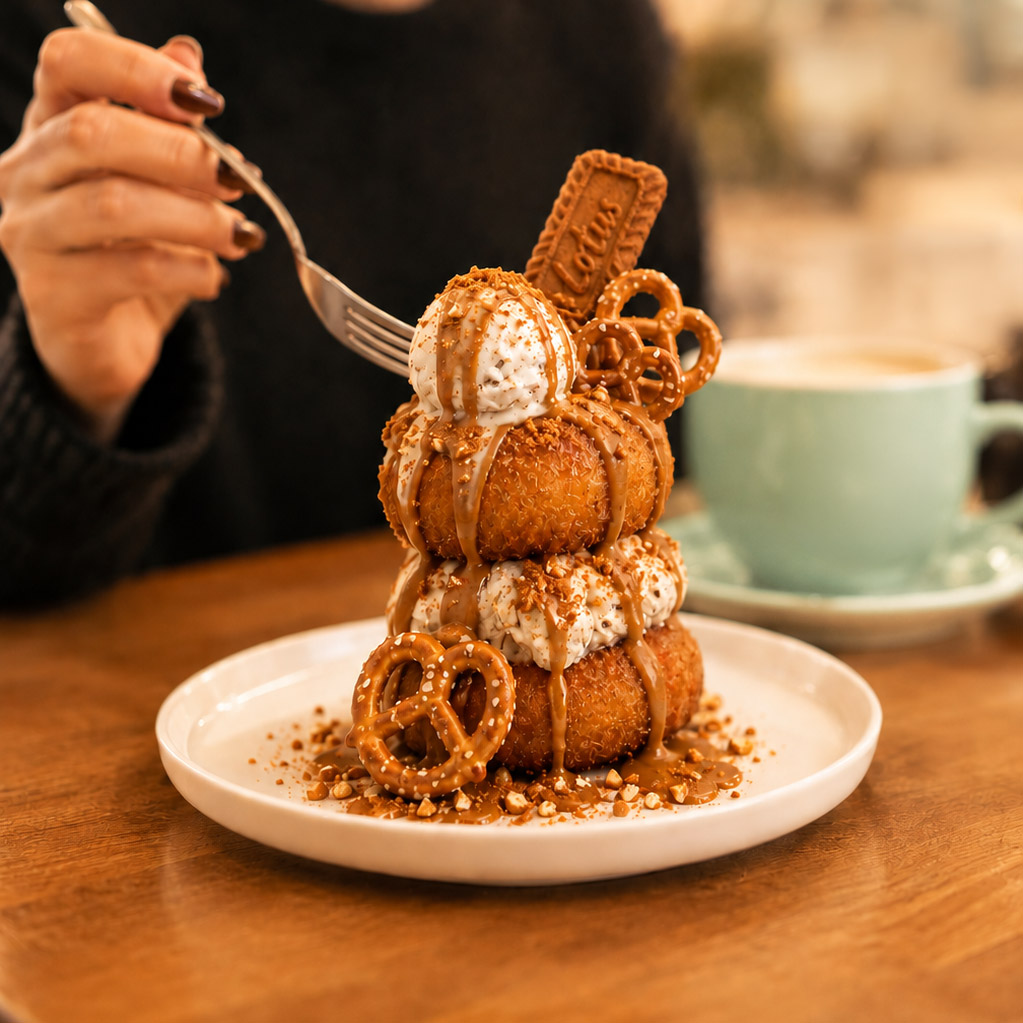 Biscoff Donut Stack Lifestyle BIscoff Crumch Donut Stock Ice Cream<br />