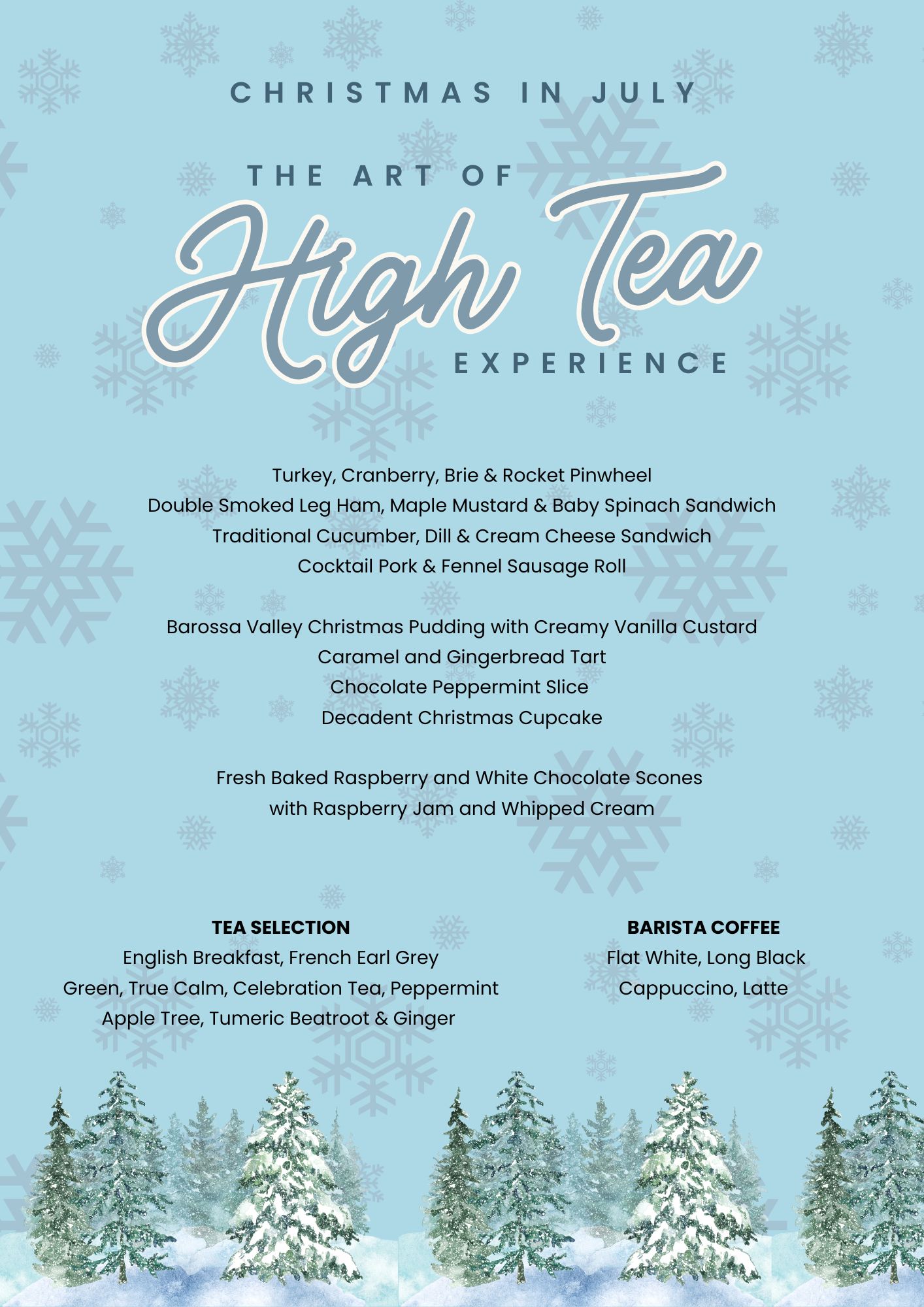 Christmas in July High Tea Menu